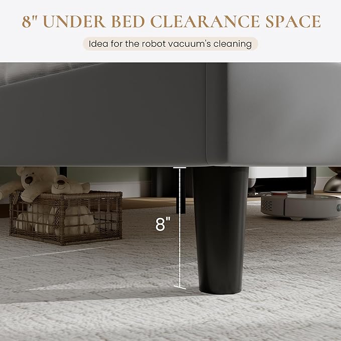 SHA CERLIN Full Size Platform Bed Frame with Charging Station, Velvet Wingback Headboard with Storage Shelf, Wooden Slats Support, Ample Under-Bed Space, No Box Spring Needed, Easy Assembly, Grey