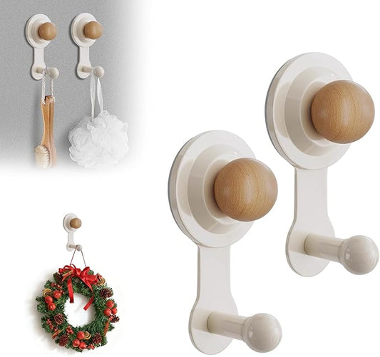 Wreath Hangers for Front Door,Suction Cup Hooks for Shower,Removable No-drill Suction Cup Hook for Door Wreaths/Glass Window/kitchen,Ideal for Holiday/Christmas Door Decoration(2 pcs-4 suction cups)