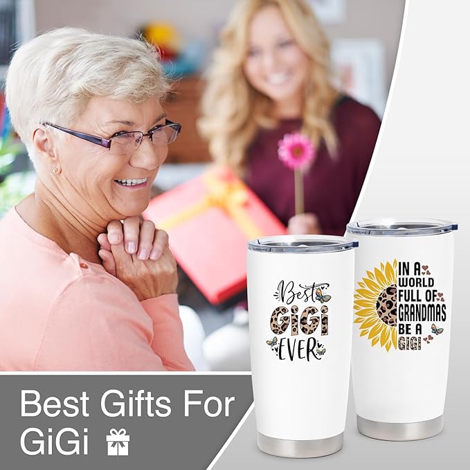 Gigi Christmas Gifts, Gigi Gifts for Grandma, Birthday Gift for Grandma from Grandkids, 20 oz Stainless Steel Tumbler With Lid & Straw