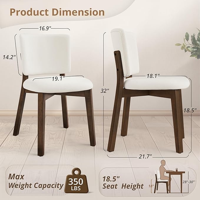 LUE BONA Wooden Dining Chairs Set of 4, Comfortable Wide Back Kitchen Side Chairs, Strong Thick Legs for Modern Farmhouse Dining Room, Beige Upholstered and Dark Brown Leg