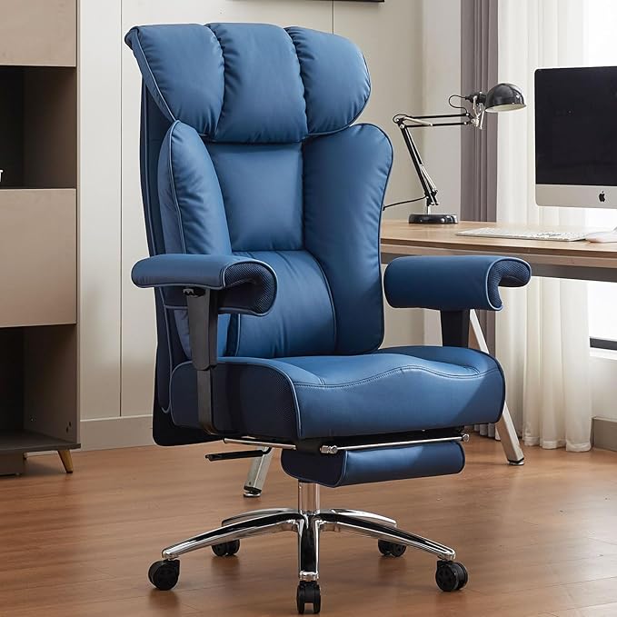 Efomao Desk Office Chair, Ergonomic Office Chair with Adjustable Headrest & Lumbar Support, PU Leather Back Computer Desk Chair for Home Office or Gaming, Swivel Height Adjustable Task Chair
