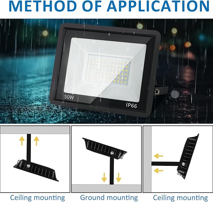 50W LED Flood Light Outdoor, 5000LM Super Bright Floodlight Outside Work Lightwith Plug, 6500K Daylight White LED Flood Light Outdoor, IP66 Waterproof Outdoor Flood Light-2Pack