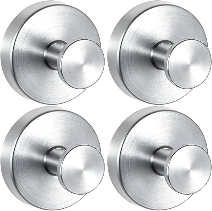 4 PCS Upgraded Drill-Free Suction Cup Hooks, Shower Towel Hooks for Bathrooms Stainless Steel Suction Hook Towels Hanger for Bathroom Kitchen Clothes Mirror Wall (Brushed Silver)