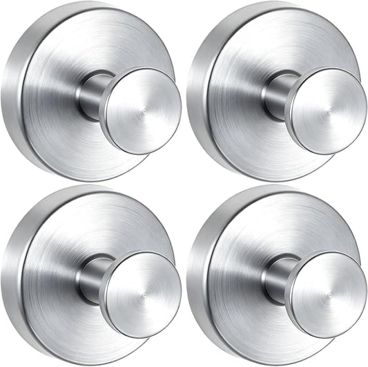 4 PCS Upgraded Drill-Free Suction Cup Hooks, Shower Towel Hooks for Bathrooms Stainless Steel Suction Hook Towels Hanger for Bathroom Kitchen Clothes Mirror Wall (Brushed Silver)