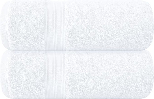 BOUTIQUO Cotton 2 Pack Oversized Bath Towel Set, Large Bath Towels 27x54, Ultra Soft, Absorbent, Compact, Quick Drying and Lightweight, Eco-Friendly and 100% Recyclable Towel Set - White