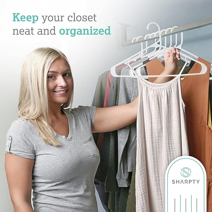 Sharpty Plastic Hangers Clothes Hangers for Clothing, Closet, Coats & Shirts - for Everyday Standard Use, Room Essentials & Basics - 40 Pack - White