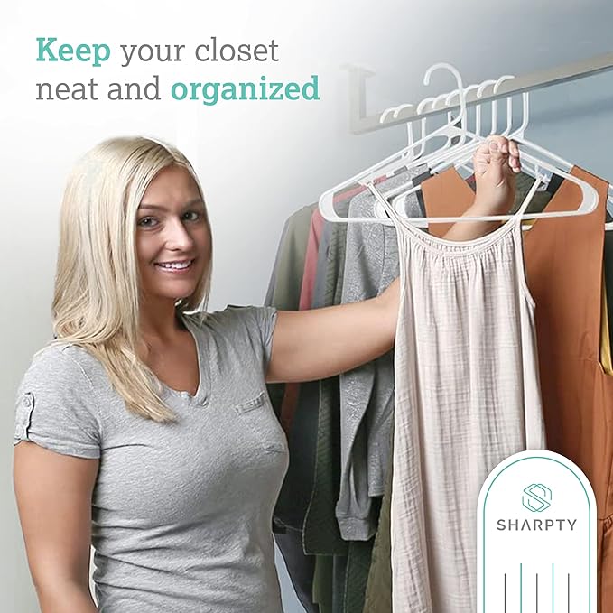 Sharpty Plastic Hangers Clothing Hangers Ideal for Everyday Standard Use (White, 60 Pack)