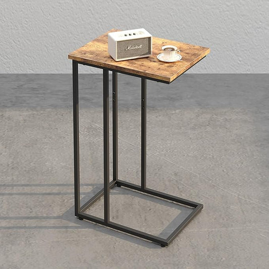 Innerjoin Slim C Shaped End Table, C Side Table for Sofa, Couch and Bed, Tv Tray Table fits Small Space, Living Room Bedroom, Rustic Brown