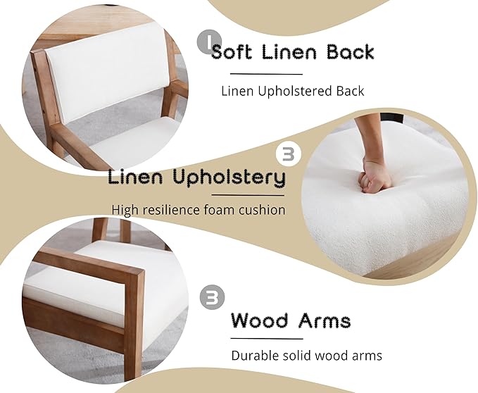 EALSON Upholstered Dining Chairs Set of 4 Mid Century Dining Room Arm Chairs with Hardwood Frame Modern Farmhouse Kitchen Side Chairs for Living Room, Beige Linen