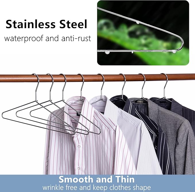 Amber Home 10 Pack Heavy Duty Metal Shirt Coat Hangers, Stainless Steel Clothes Hanger with Polished Chrome, 17 Inch Silver Metal Wire Hanger