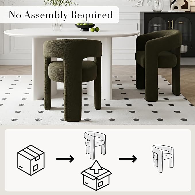 Modern Sherpa Dining Chairs Set of 2, Upholstered Barrel Chairs with Arms Comfy Accent Side Chairs for Living Room/Dining Room/Reception, Green