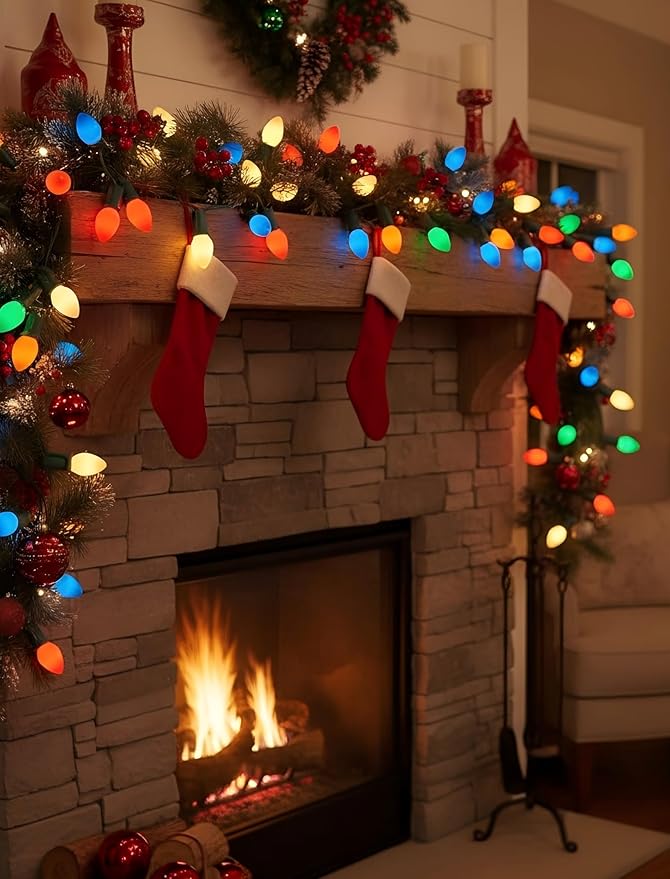 C7 LED Vintage Christmas Lights 25FT Outdoor String Lights – Multicolor Shatterproof and Waterproof LED Christmas Lights with 27 Bulbs (2 Spares) for Porch, Patio, Tree, and Garden Holiday Decor