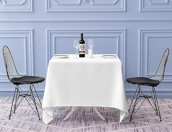 Surmente White Square Tablecloth-70x70 Inch Table Cloth for Small Square Tables,Washable Polyester Table Cover for Weddings, Banquets, or Restaurants