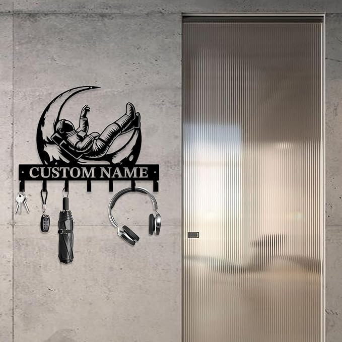 Personalized Custom Astronaut UFO Metal Wall Keys Hooks,Clothes Hooks Astronaut Art coat racks,door holder,Black Astronaut decorations for home,Entrance doors,Hallway, Bedroom,Keys,Hats (Style C)