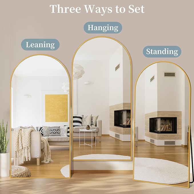 Full Length Mirror, 81"x41" Oversized Floor Mirror with Stand, Hanging or Leaning Full Body Mirrors Mirror for Bedroom, Living Room, Cloakroom, Arch, Gold