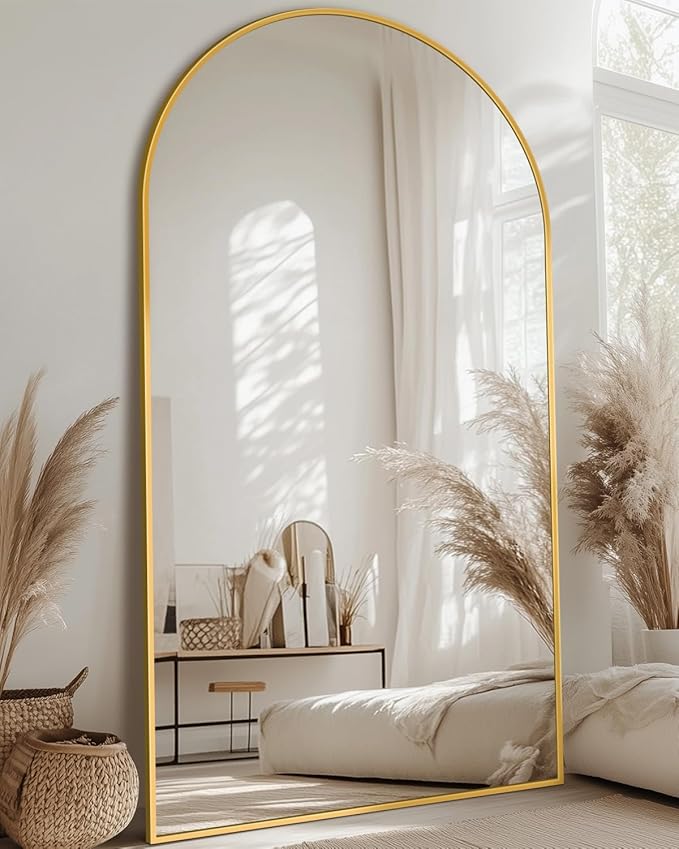 Full Length Mirror, 86"x46" Oversized Floor Mirror with Stand, Hanging or Leaning Full Body Mirrors Mirror for Bedroom, Living Room, Cloakroom, Arch, Gold