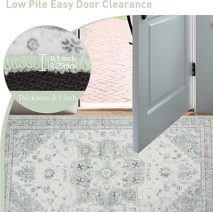 3x5 Soft Washable Area Rugs for Living Room and Bedroom, Non-Slip Stain Resistant Indoor Carpet, Cozy Floor Mat for Dining Room, Office,Stain Resistant Entryway Green Floral