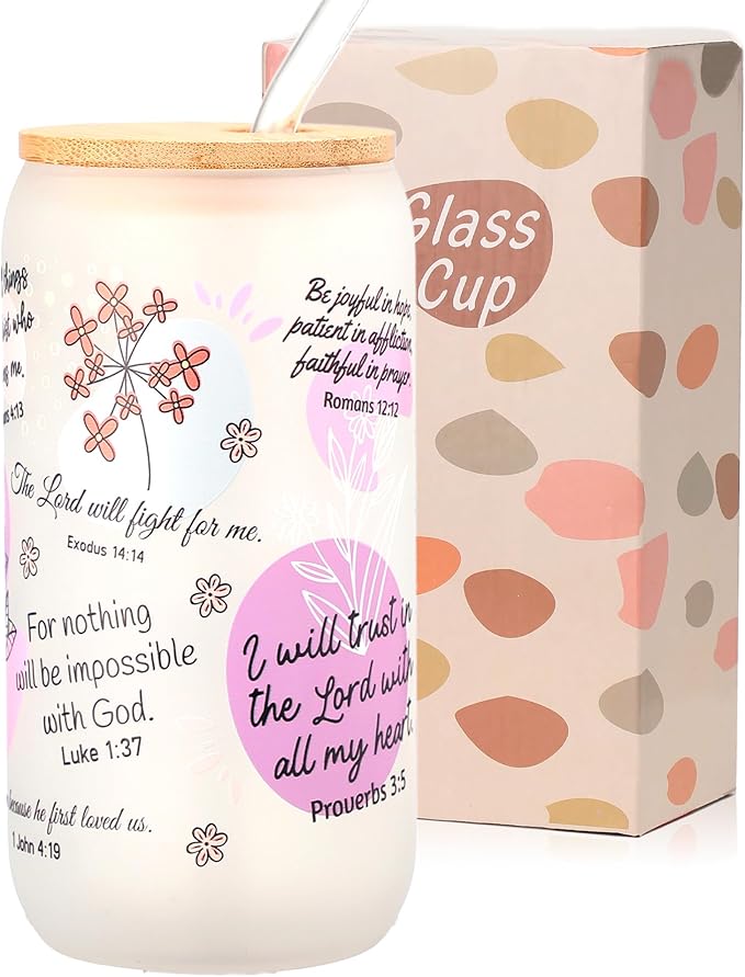 Bible Verse Coffee Mug, 16oz Christian Coffee Tumbler, Daily Affirmations Cup for Women, Religious Gifts for Mom, Sister, Christmas, Birthday, Mother’s Day(Frosted Glass)