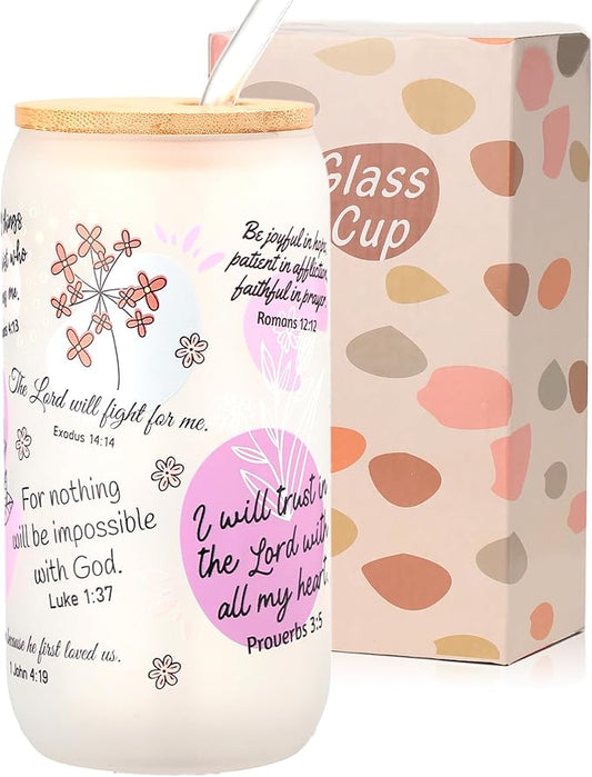 Bible Verse Coffee Mug, 16oz Christian Coffee Tumbler, Daily Affirmations Cup for Women, Religious Gifts for Mom, Sister, Christmas, Birthday, Mother’s Day(Frosted Glass)
