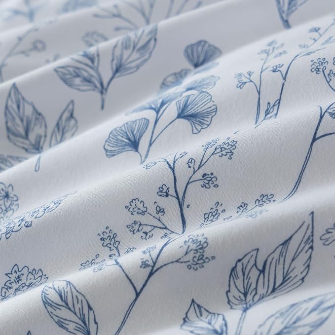 King Comforter Set Floral 3 Pieces Soft Cute Flower Bedding Comforter Sets Garden Style Blue Flower Print Botanical Comforter King for All Seasons 1 Comforter and 2 Pillowcases