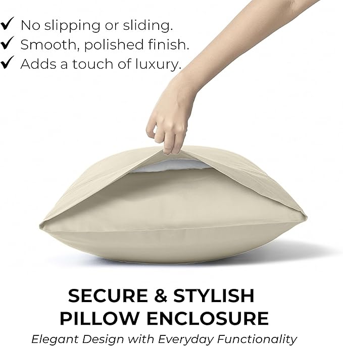 100% Natural Cotton Bed Sheets | 500 TC Single-Ply Sateen Weave King Size Sheets Set | Soft & Hypoallergenic Solid 4-Piece Bedding with Deep Pocket Fitted, Flat, Pillowcase | Cream Beige