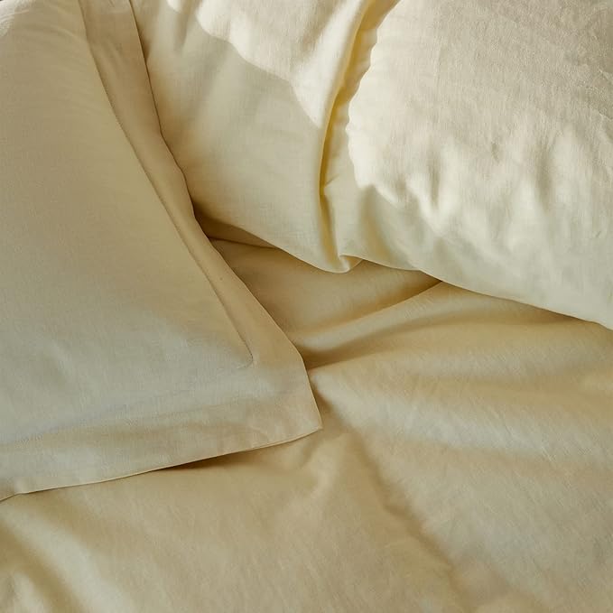 Simple&Opulence French Linen Duvet Cover Set - Full Size(78" x 86")- 3 Pieces (1 Comforter Cover,2 Pillowcases)- Natural Flax Cotton Blend-Solid Color Breathable Farmhouse Bedding-Pale Yellow