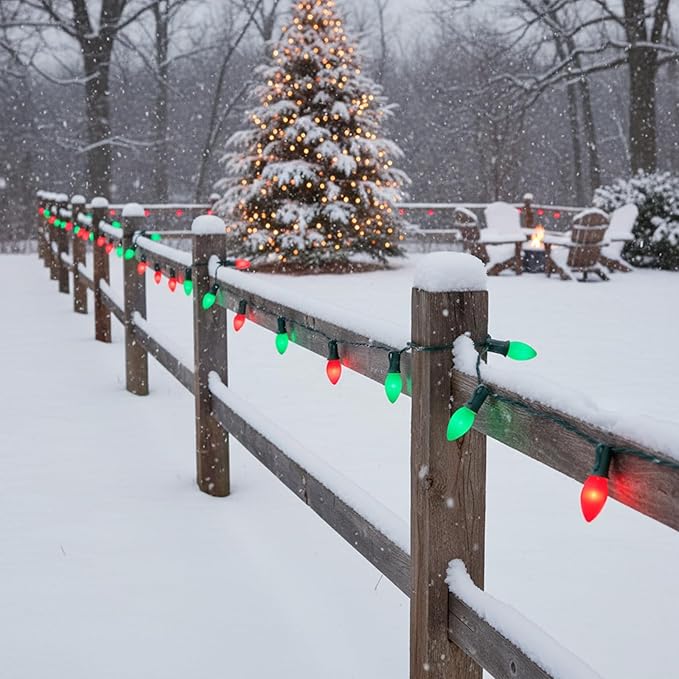 C7 LED Christmas String Lights,25ft LED Outdoor Christmas Light with 27 Red＆Green Bulb(2 Spare),Connectable Red and Green String Lights for Tree Yard Garden Porch Party Decor