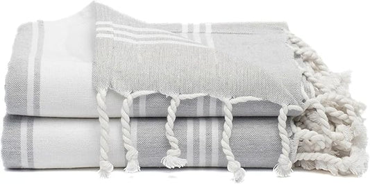 Cotton Turkish Beach Towel with Towels Oversized 36"x72" Pool Absorbent Extra Large Quick Dry Sand Travel Towel (Light Grey, 2 Pack)