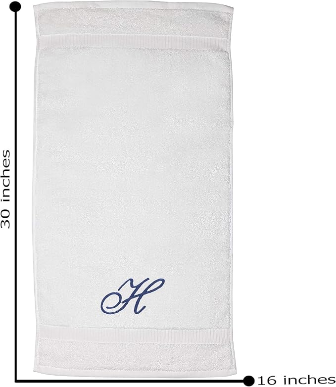 White Monogrammed Hand Towels for Bathroom - Luxury Hotel Quality Personalized Initial Embroidered Towel for Powder Room, Spa - GOTS Organic Certified - Pack of 2 Navy, Letter H