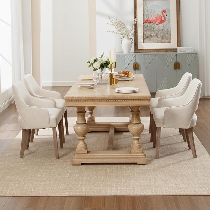 Linen Dining Chairs Set of 4 Upholstered Accent Chairs Side Chair with Wood Legs for Living Room/Dining Room/Bedroom/Restaurant, Upgraded Size, Cream