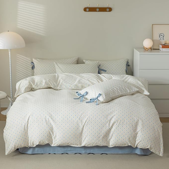EAVD Boho Floral Comforter Set Queen Soft Fluffy Microfiber Chic Shabby Blue Floral Bedding Comforter Set 1 Queen Comforter and 2 Pillowcases Reversible Botanical Comforter Set for All-Season