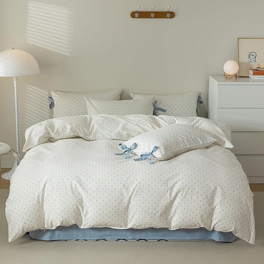 EAVD Boho Floral Comforter Set King Soft Fluffy Microfiber Chic Shabby Blue Floral Bedding Comforter Set 1 King Comforter and 2 Pillowcases Reversible Botanical Comforter Set for All-Season