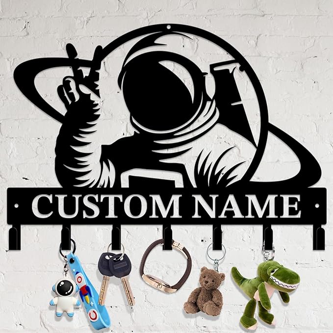 Personalized Custom Astronaut UFO Metal Wall Keys Hooks,Clothes Hooks Astronaut Art coat racks,door holder,Black Astronaut decorations for home,Entrance doors,Hallway, Bedroom,Keys,Hats (Style G)
