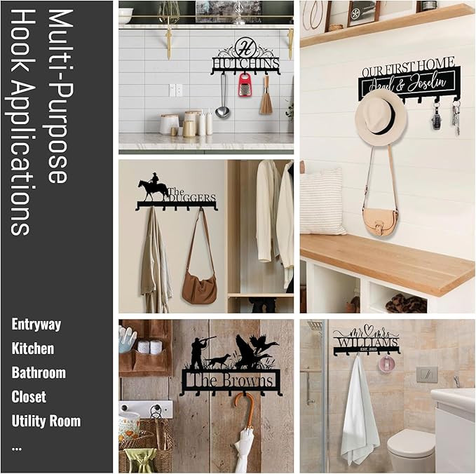 Personalized Key Holder with Name, Custom Metal Cattle Silhouette Key Rack Hanger, Wall Organizer with 7 Hooks for Entryway, Front Door, Hallway, Kitchen, Farmhouse Décor