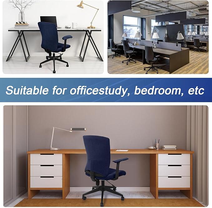 Tallew 4 Pcs Office Chair Covers Set Computer Universal Protective Stretchable Chair Seat Covers Desk Armrest Slipcovers Pads Office Cushion Backrest for Rotating (XL,Navy)