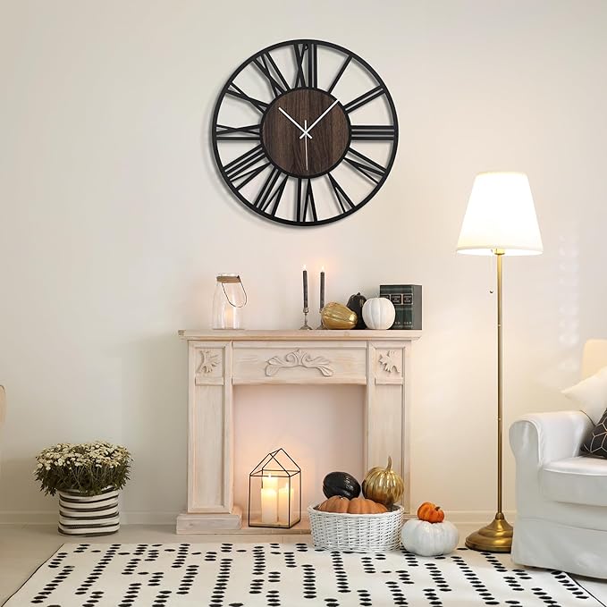 Large Wall Clock for Living Room Decor, 16 Inch Non Ticking Silent, Battery Operated Modern Vintage Oversized Wall Clock for Bedroom Kitchen