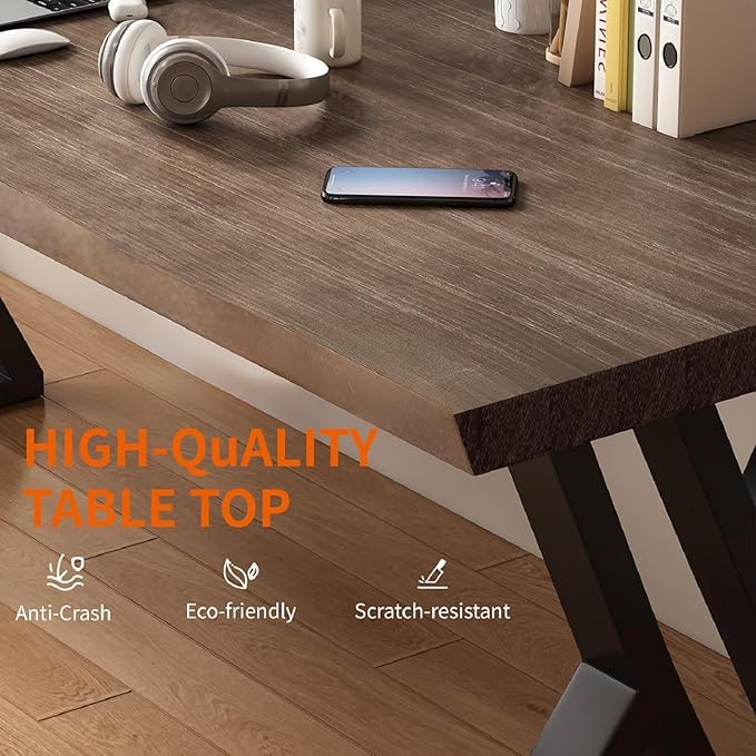 Solid Wood and Metal Modern Industrial Writing Table, 47 inch Wide Home Office Desk Bedroom Computer Desk Workstation, Rustic Natural Aged Brown Study Table Furniture for Your Workspace