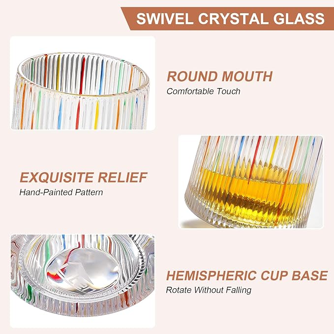 Rotatable Old Fashioned Glass Cup, 10oz/275ml Crystal Whiskey Glass, Wood Coaster, Thickening, Used as Rum Glass, Cocktail Cup, Coffee, Milk to Relax and Reduce Stress, Ideal Gift, Christmas gifts