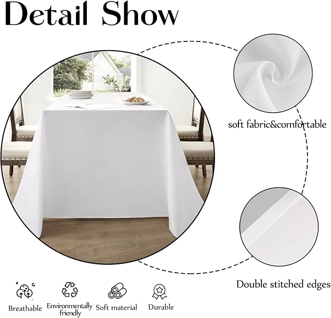 Rectangle Tablecloths 60x120 Inch 8 Pack White Tablecloth for 6ft Washable Decorative Linen Polyester Table Cloths for 8ft Dining Table Banquets Buffet Parties and Wedding