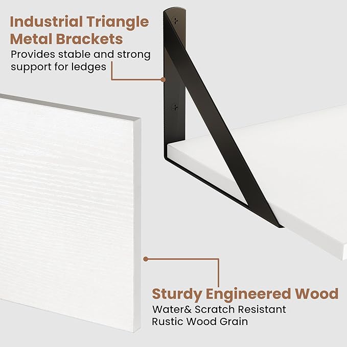 Axeman White Floating Shelves for Wall 55 Inch | 55W x 8D Rustic Wood Floating Shelves Set of 2 | 8" Deep Wall Shelves for Bathroom Kitchen Living Room | Bookshelf Display Shelves - White