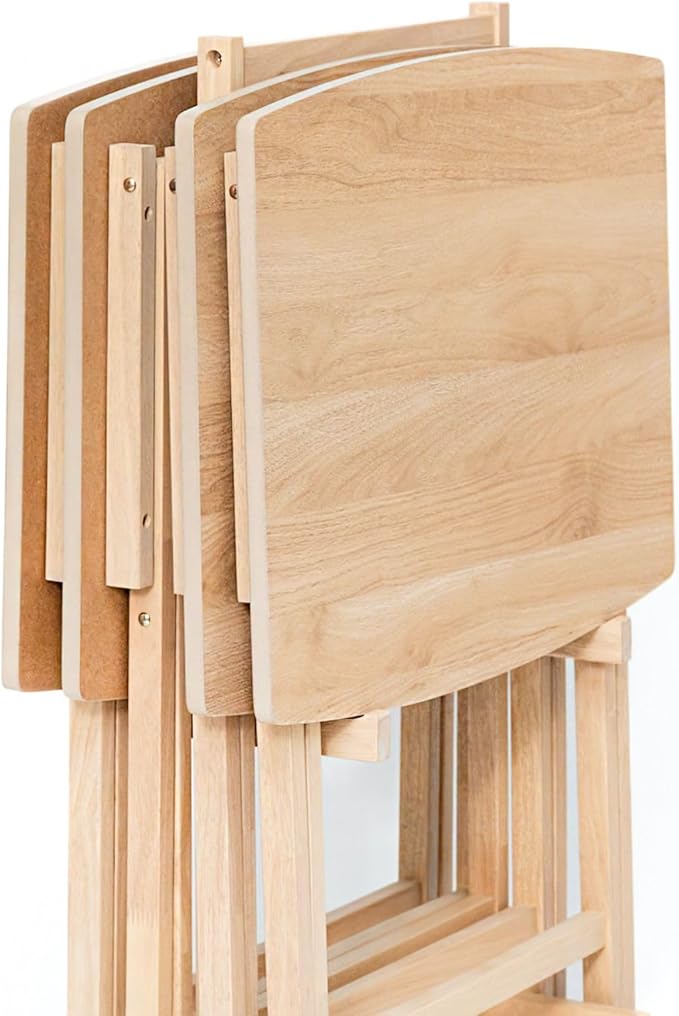 PJ Wood 5 Pack XL Oversize Tray Table for Living Room or Kitchen, Indoor TV Tray for Small Spaces and Family Gatherings, Natural Wood