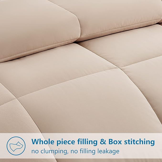 EASELAND Oversized Queen Down Alternative Comforter - Quilted Duvet Insert for All Seasons, Soft Lightweight with Corner Tabs, Summer Winter Warm Bedding, Beige 98×98 Inches