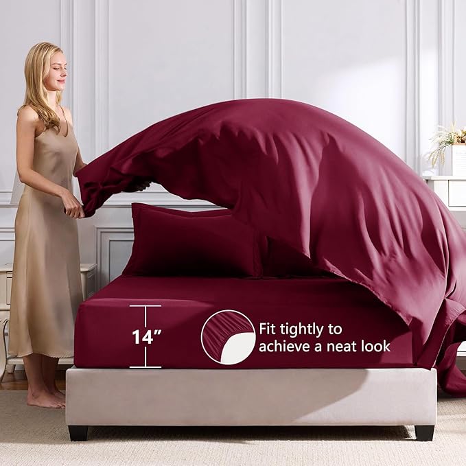 CozyLux Full Size Comforter Sets Burgundy - 7 Pieces Bed in a Bag Full, Luxury Soft Bed Set for All Seasons, Bedding Set with Down Alternative Comforter, Sheets, Pillowcases & Shams, Red