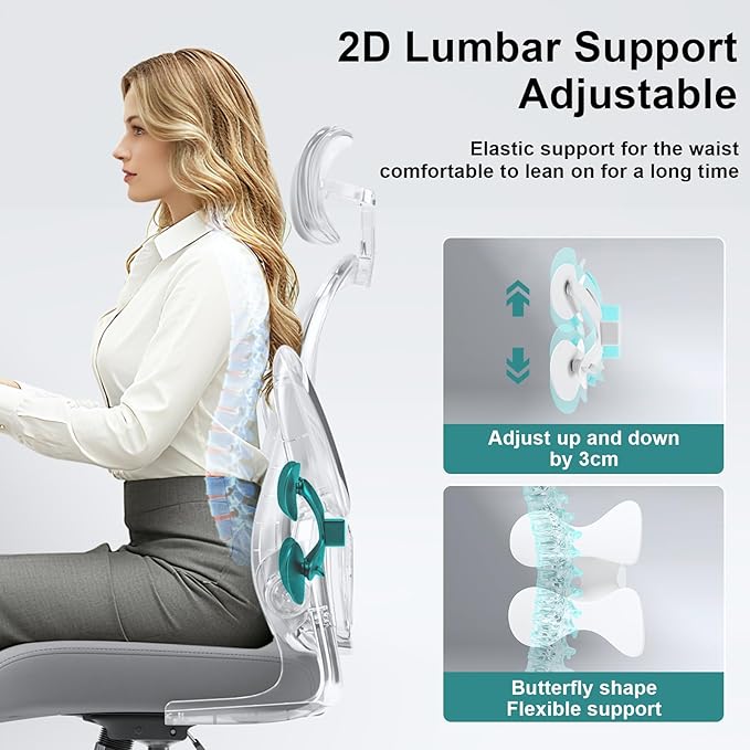Ergonomic Office Chair with Adjustable Lumbar Support and Headrest, High Back Mesh Desk Chair for Home Office,Flip-Up Arms 90-120° Tilt Lock Rolling Swivel Task Chairs (White-Grey6065)
