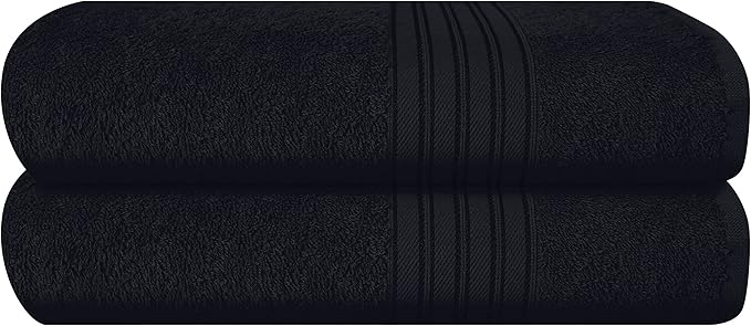 BOUTIQUO 100% Cotton 2 Pack Bath Towel Set 28x55 inches, Eco-Friendly Large Bath Towels,Compact Quickdry Lightweight Soft & Highly Absorbent Bath Towel, Ideal for Everyday Gym Travel Camp Pool - Black