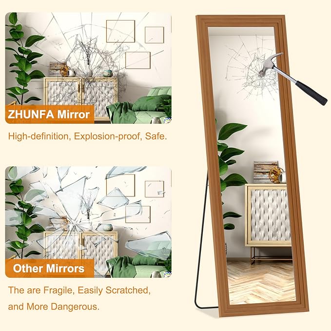 Full Length Mirror,65x22 Inch Full Length Mirror Wall Mounted,Vertical Hanging,Leaning Standing for Bedroom,Living Room,Rectangular Wooden Frame,Walnut Color.