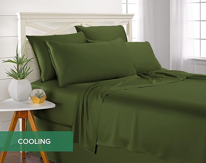 Pure Bamboo Twin Sheets, Genuine 100% Organic Viscose Derived from Bamboo Bed Sheet Set, Luxuriously Soft & Cooling, Double Stitching, 2 Year Quality Promise (Twin, Pesto)