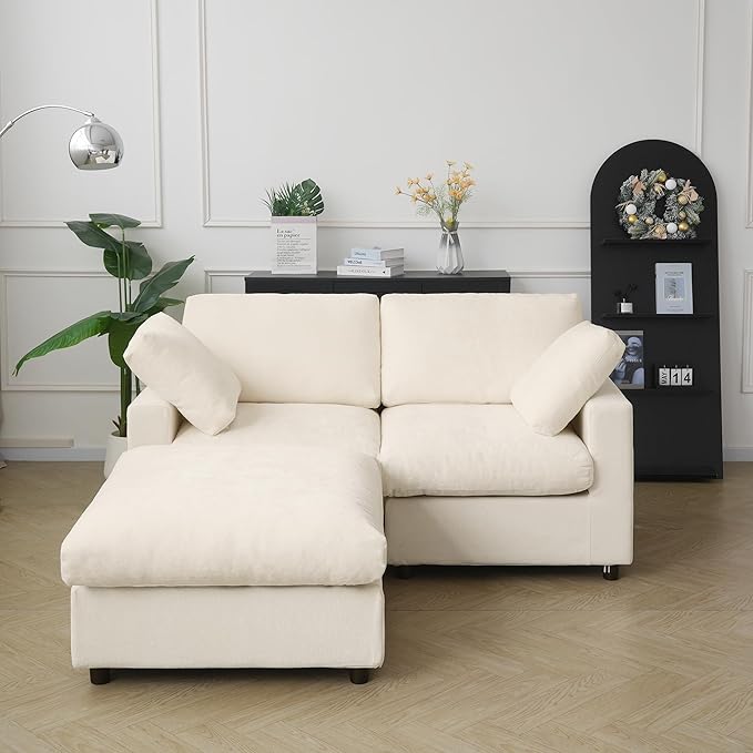 JACH 67" Love Seat Sectional Couches with Chaise Ottoman, Modern Convertible Modular Sofa, Cloud Sectional Couch, Sofa Covers Washable, Minimalist Couch for Living Room, Bedroom, Apartment, Beige