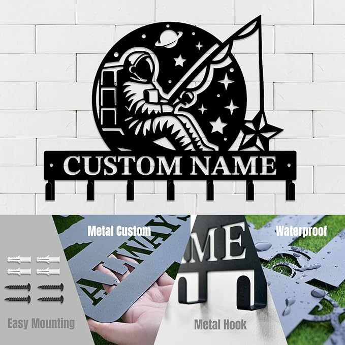 Personalized Custom Astronaut UFO Metal Wall Keys Hooks,Clothes Hooks Astronaut Art coat racks,door holder,Black Astronaut decorations for home,Entrance doors,Hallway, Bedroom,Keys,Hats (Style E)