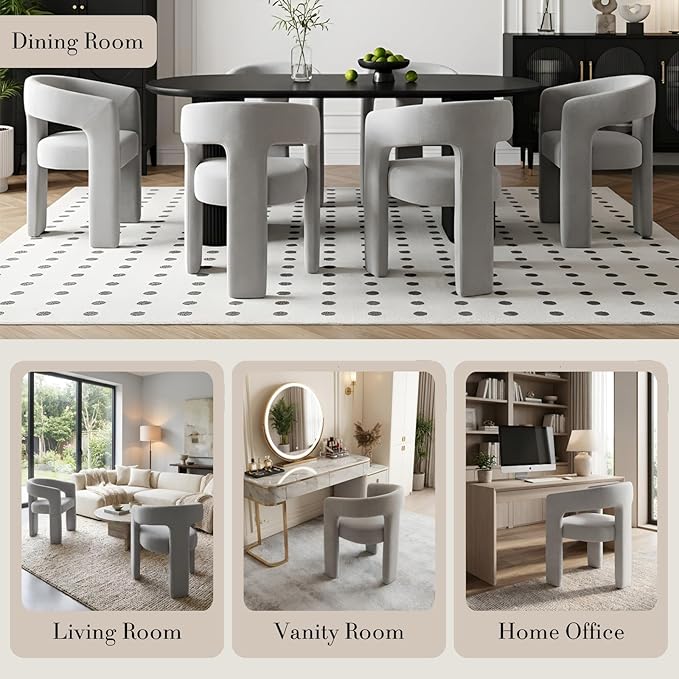 Modern Chenille Barrel Dining Chair Upholstered Fabric Dining Room Chair with Arm Comfy Accent Side Chair for Kitchen/Living Room/Reception, Grey, 1 PC